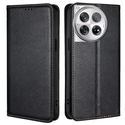 For OnePlus 12 5G Case Magnetic Anti-scratch PU Leather Wallet Card Slots Phone Cover - Black - 1