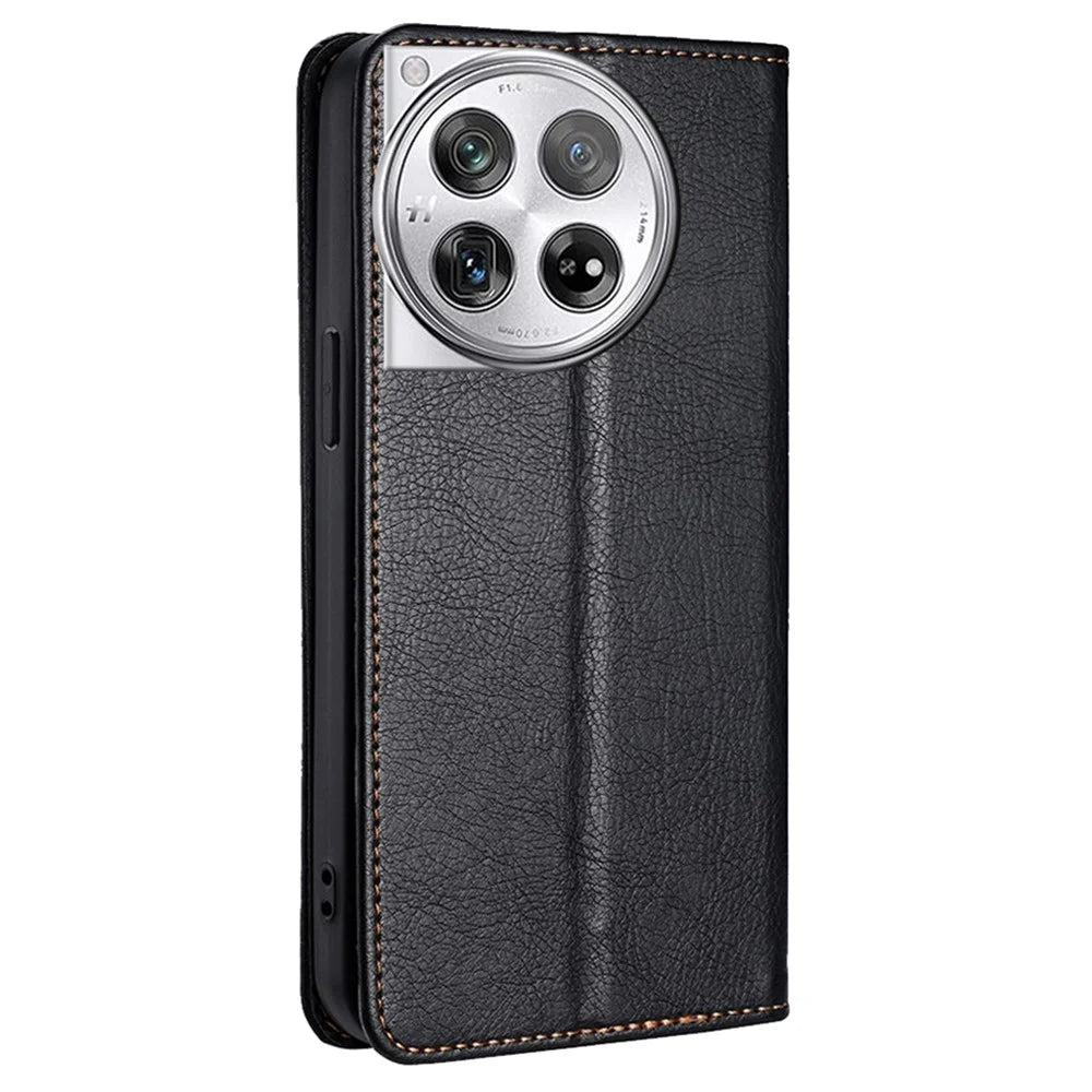 For OnePlus 12 5G Case Magnetic Anti-scratch PU Leather Wallet Card Slots Phone Cover - Black - 7