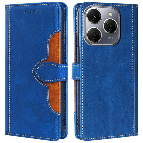 For TECNO Spark 20 Pro Cell Phone Case Straw Hat Design Skin-Touch Wallet PU Leather Stand Cover - Blue - 1