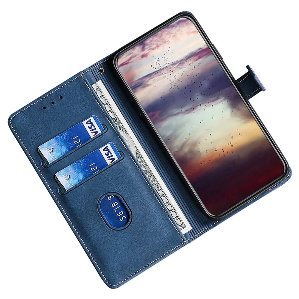 For TECNO Spark 20 Pro Cell Phone Case Straw Hat Design Skin-Touch Wallet PU Leather Stand Cover - Blue - 2
