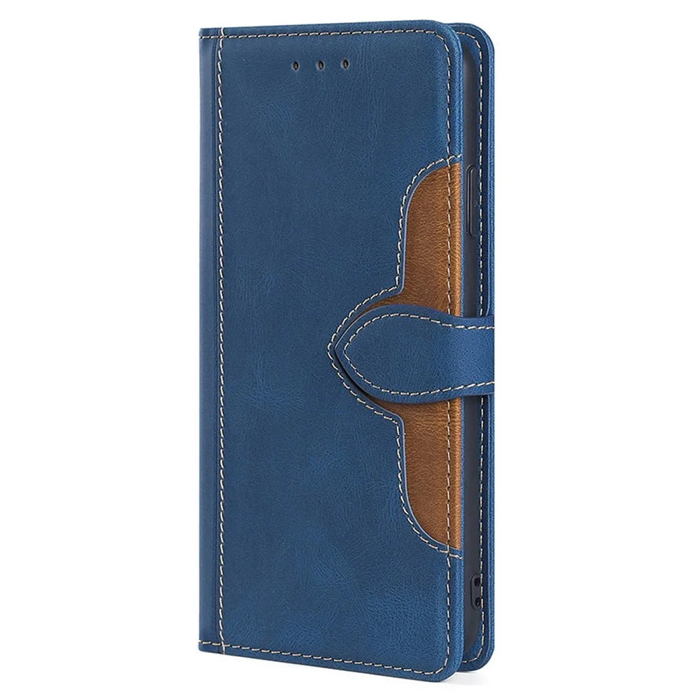 For TECNO Spark 20 Pro Cell Phone Case Straw Hat Design Skin-Touch Wallet PU Leather Stand Cover - Blue - 7