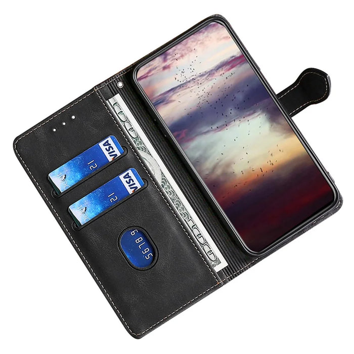 For OnePlus 12 5G Cover Straw Hat Design Shockproof PU Leather Stand Wallet Cell Phone Case - Black - 2