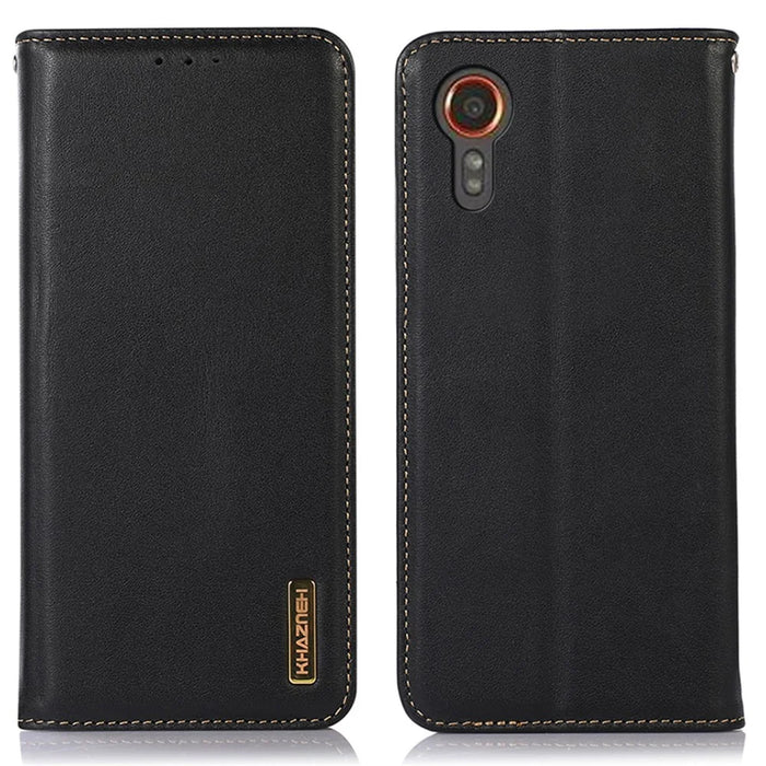 KHAZNEH For Samsung Galaxy Xcover7 Genuine Cow Leather Case Phone Wallet Stand - Black - 2