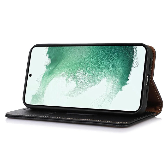 KHAZNEH For Samsung Galaxy Xcover7 Genuine Cow Leather Case Phone Wallet Stand - Black - 4