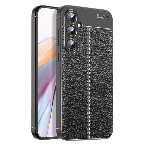 For Samsung Galaxy A55 5G Case Shockproof Litchi Texture TPU Shell Slim-fit Phone Cover - Black - 1