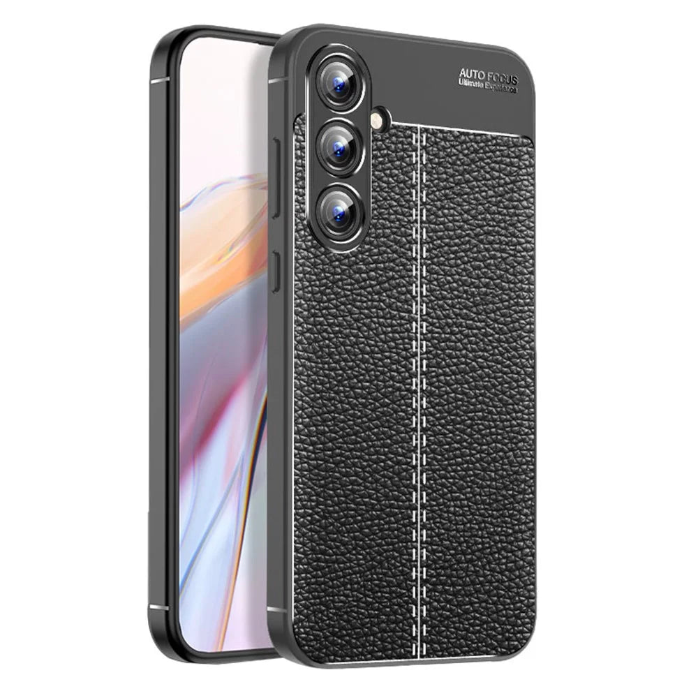 For Samsung Galaxy A55 5G Case Shockproof Litchi Texture TPU Shell Slim-fit Phone Cover - Black - 1