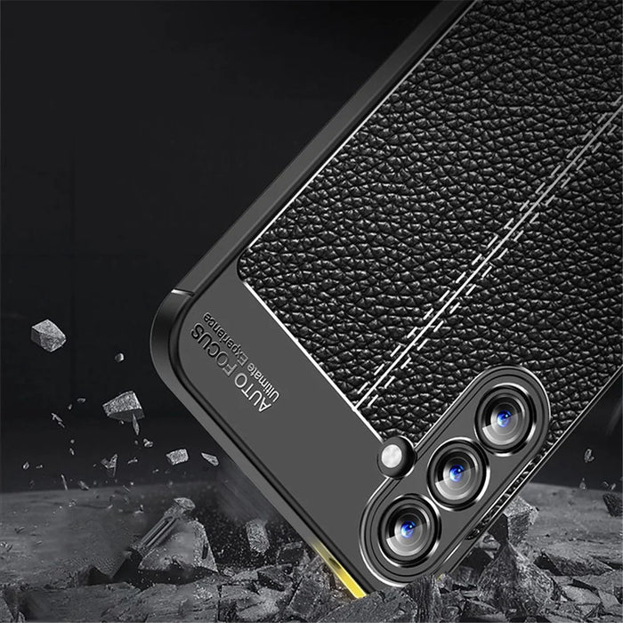 For Samsung Galaxy A55 5G Case Shockproof Litchi Texture TPU Shell Slim-fit Phone Cover - Black - 5