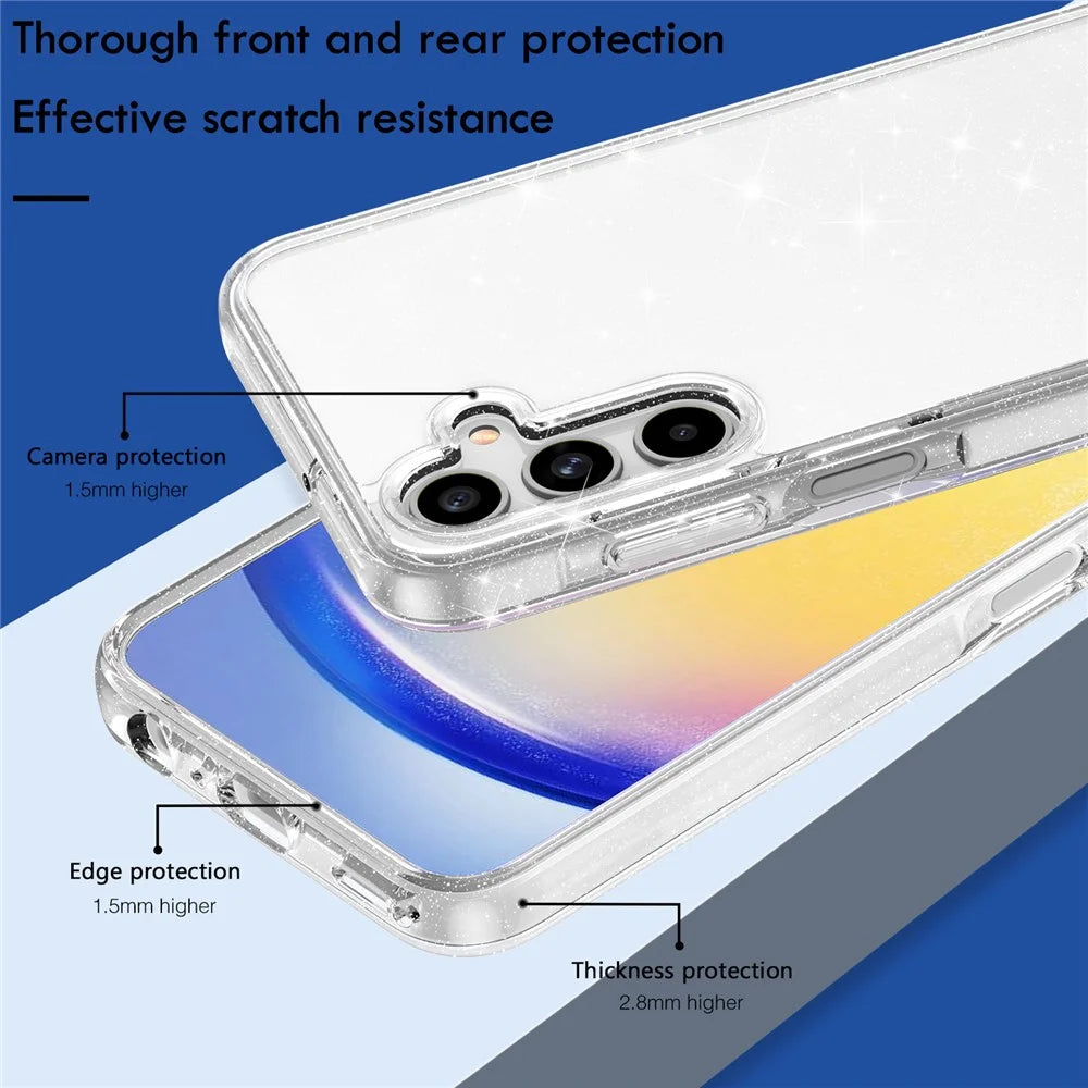 For Samsung Galaxy A15 5G Case Anti-Scratch TPU+PC Sparkly Glitter Clear Phone Cover - 6