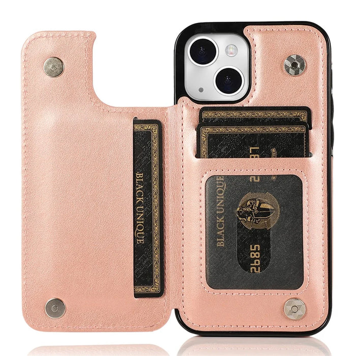 For iPhone 14 Plus Cell Phone Case Imprinted Mandala Flower PU Leather+TPU Back Shell - Rose Gold - 2