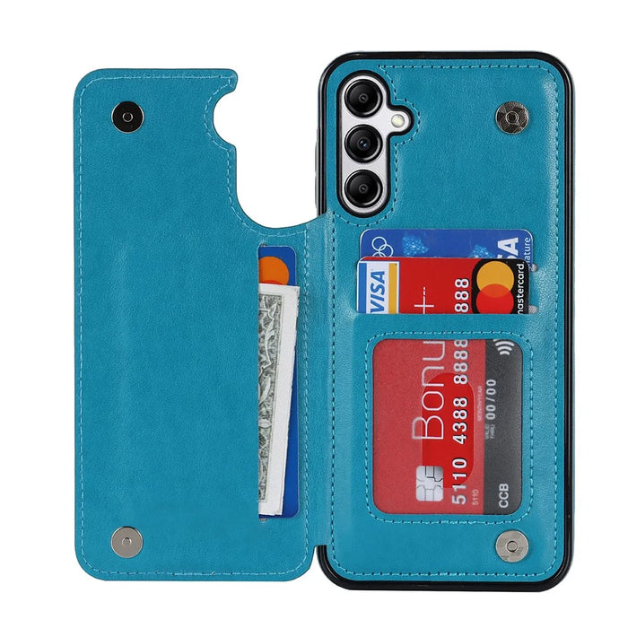 For Samsung Galaxy A14 5G / 4G Leather+TPU Case Kickstand Imprinted Mandala Flower Phone Shell - Dark Blue - 2