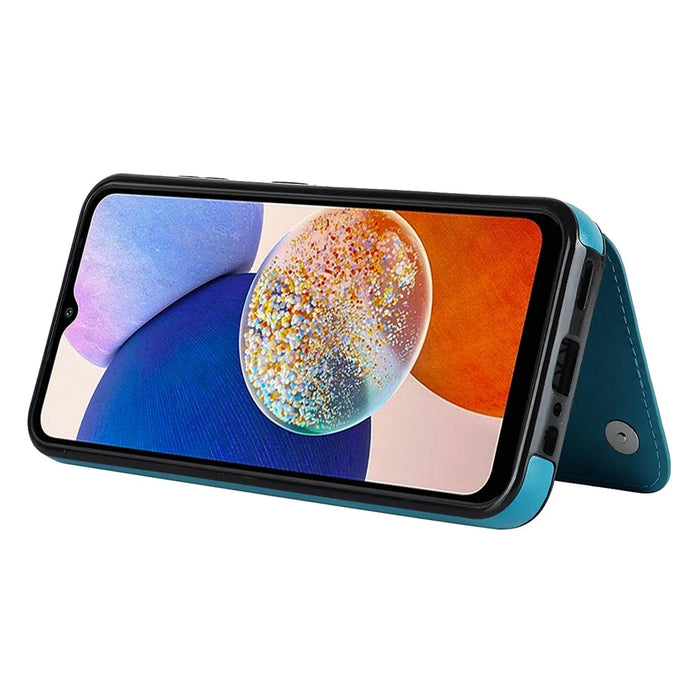 For Samsung Galaxy A14 5G / 4G Leather+TPU Case Kickstand Imprinted Mandala Flower Phone Shell - Dark Blue - 4