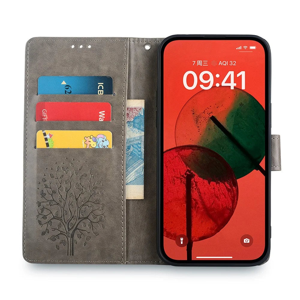For Samsung Galaxy A25 5G (Global) (161.0 x 76.5 x 8.3mm) Case Imprinted Deer Tree Pattern 3 Card Slots Phone Protector with Hand Strap - Pink - 2