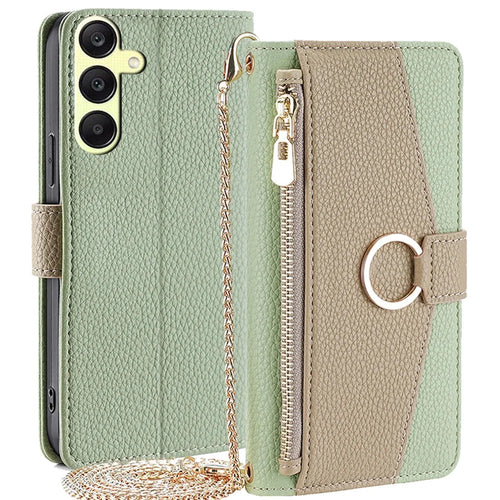 For Samsung Galaxy A25 5G (Global) (161.0 x 76.5 x 8.3mm) Magnetic Phone Case Zipper Pocket Leather Protective Cover - Green - 1