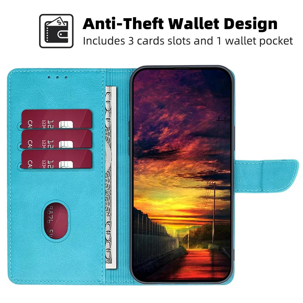 Leather Case for Samsung Galaxy A25 5G (Global) (161.0 x 76.5 x 8.3mm) Wallet Stand Cover - Baby Blue - 3