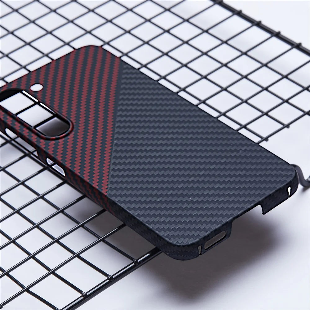 For Samsung Galaxy S23 Slim Case 1500D Texture Aramid Fiber Black / Red Phone Case - 6