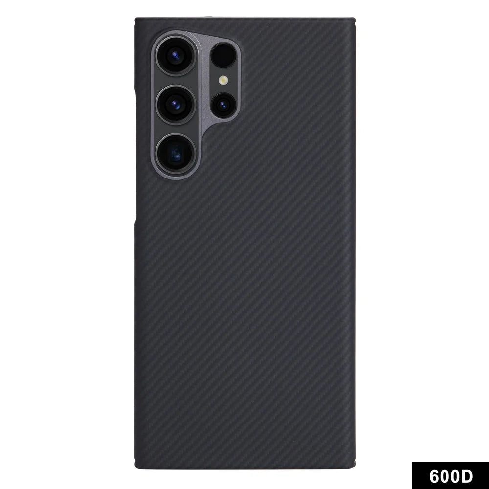 For Samsung Galaxy S23 Ultra Case with Metal Lens Frame, 600D Fine Texture Aramid Fiber Black Phone Cover - 1