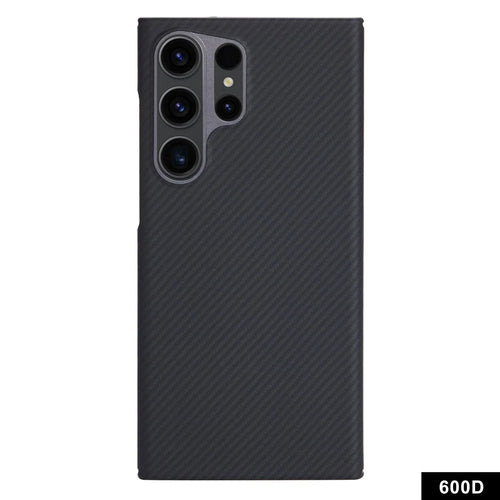 For Samsung Galaxy S23 Ultra Case with Metal Lens Frame, 600D Fine Texture Aramid Fiber Black Phone Cover - 1