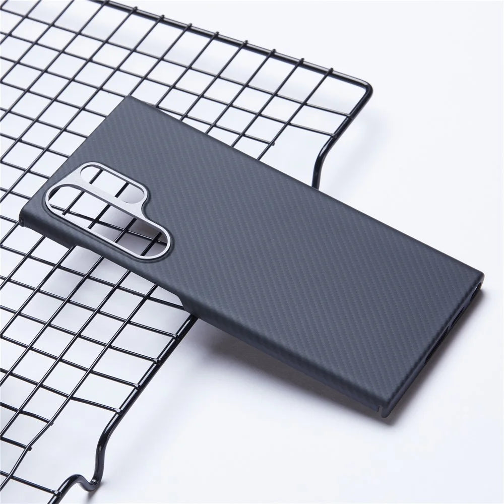 For Samsung Galaxy S23 Ultra Case with Metal Lens Frame, 600D Fine Texture Aramid Fiber Black Phone Cover - 2