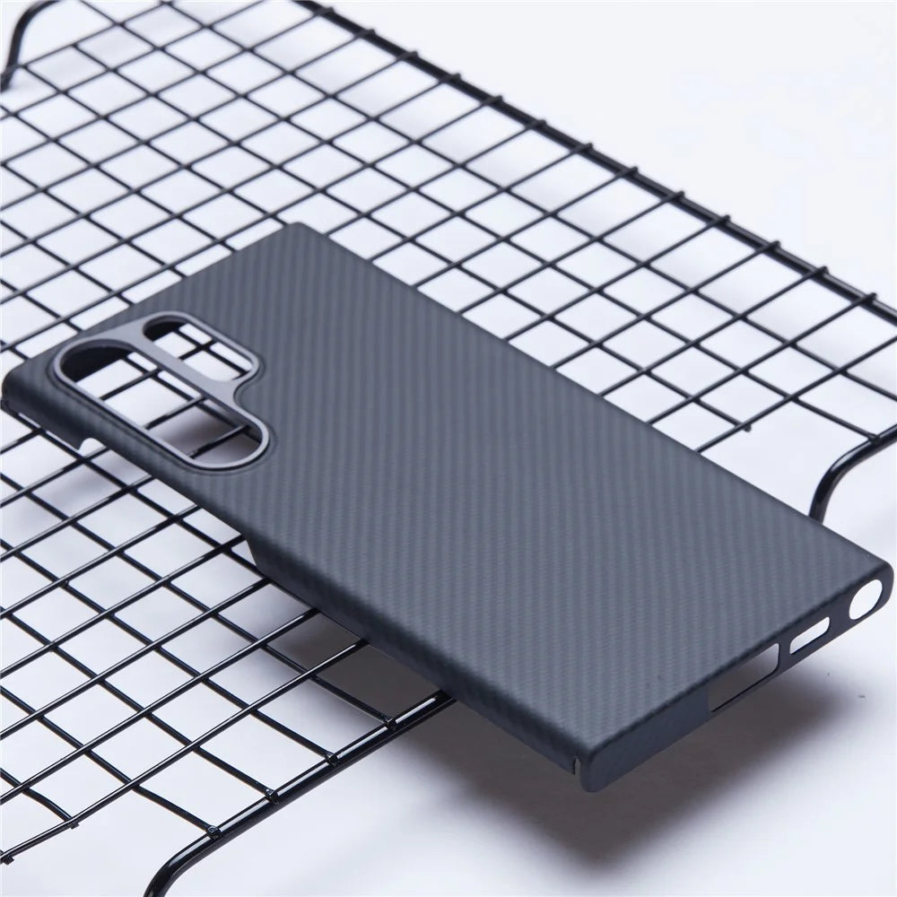 For Samsung Galaxy S23 Ultra Case with Metal Lens Frame, 600D Fine Texture Aramid Fiber Black Phone Cover - 5