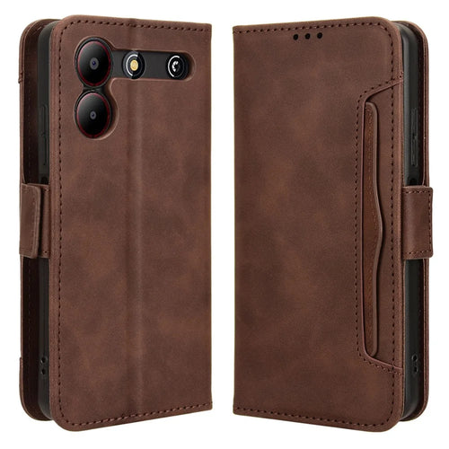 For ZTE Blade A54 Leather Folio Wallet Case Stand View Phone Cover Card Slots - Brown - 1