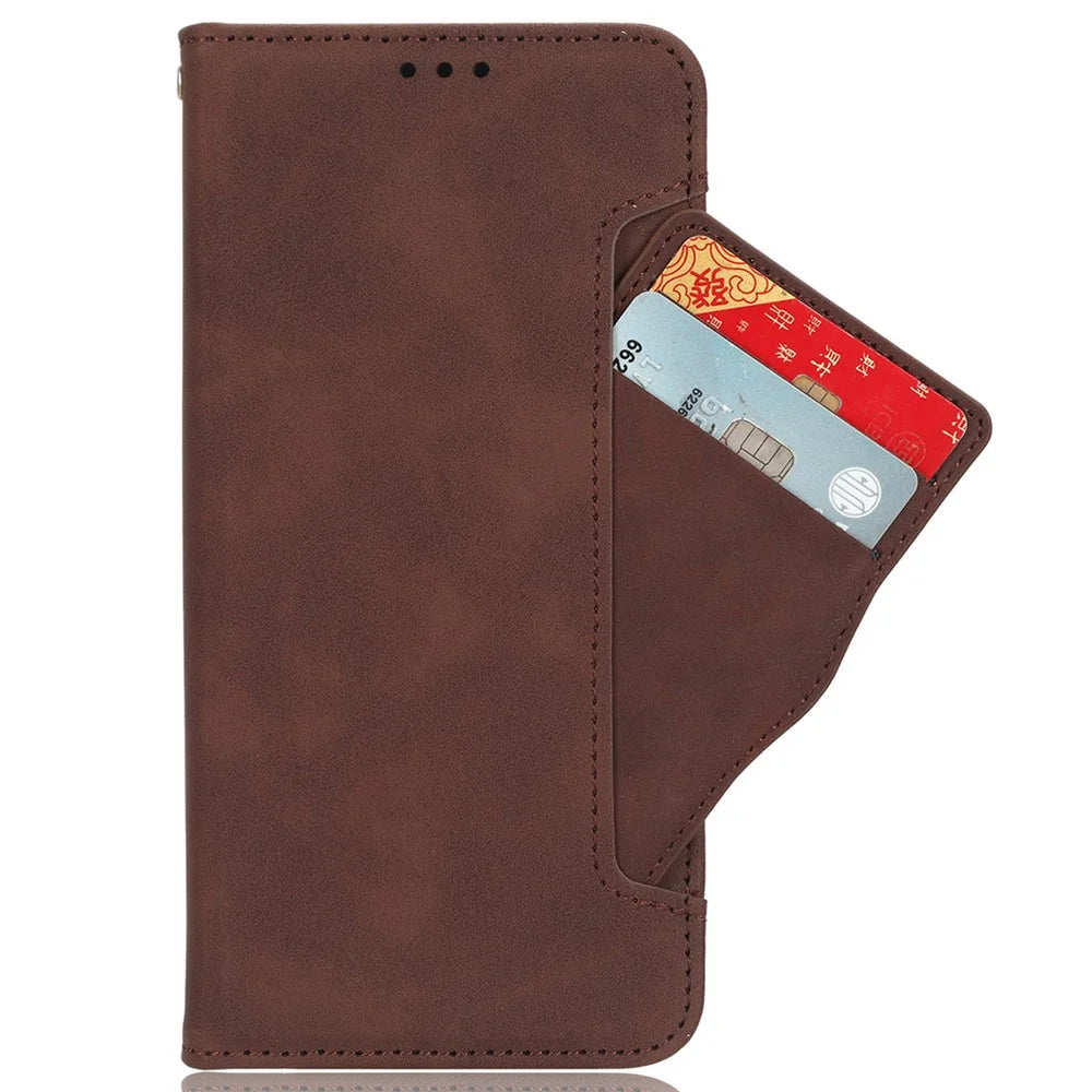 For ZTE Blade A54 Leather Folio Wallet Case Stand View Phone Cover Card Slots - Brown - 2