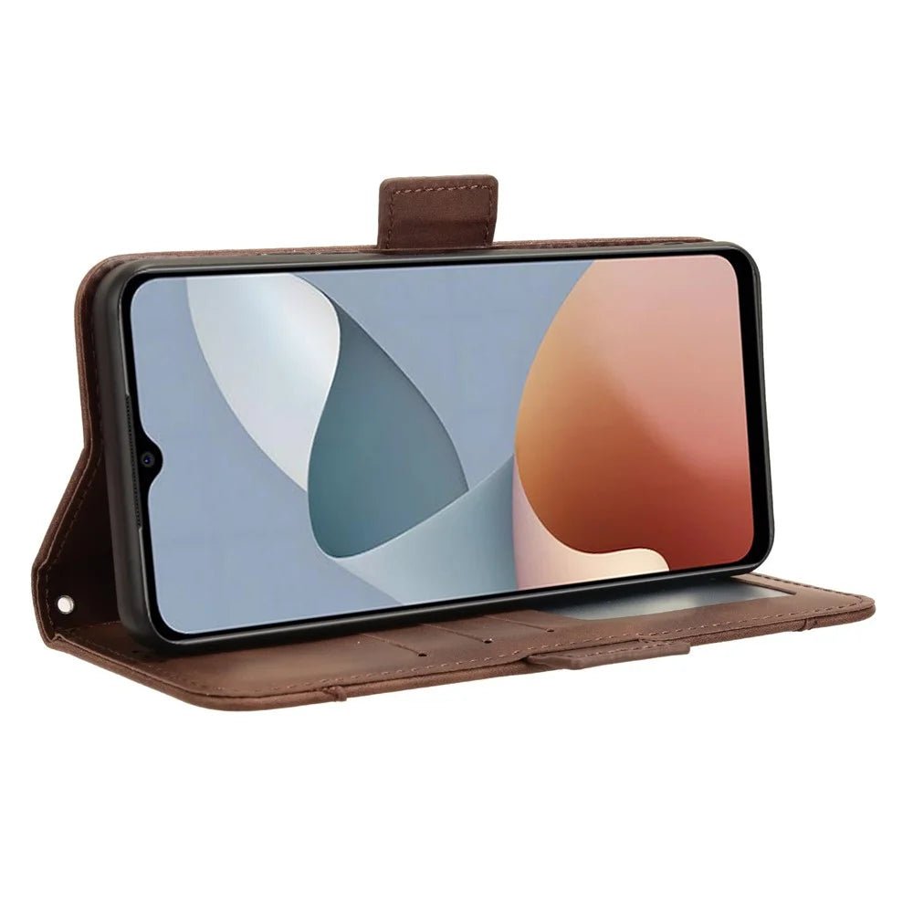 For ZTE Blade A54 Leather Folio Wallet Case Stand View Phone Cover Card Slots - Brown - 4