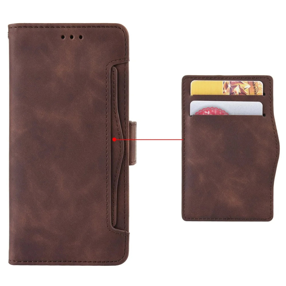 For ZTE Blade A54 Leather Folio Wallet Case Stand View Phone Cover Card Slots - Brown - 5