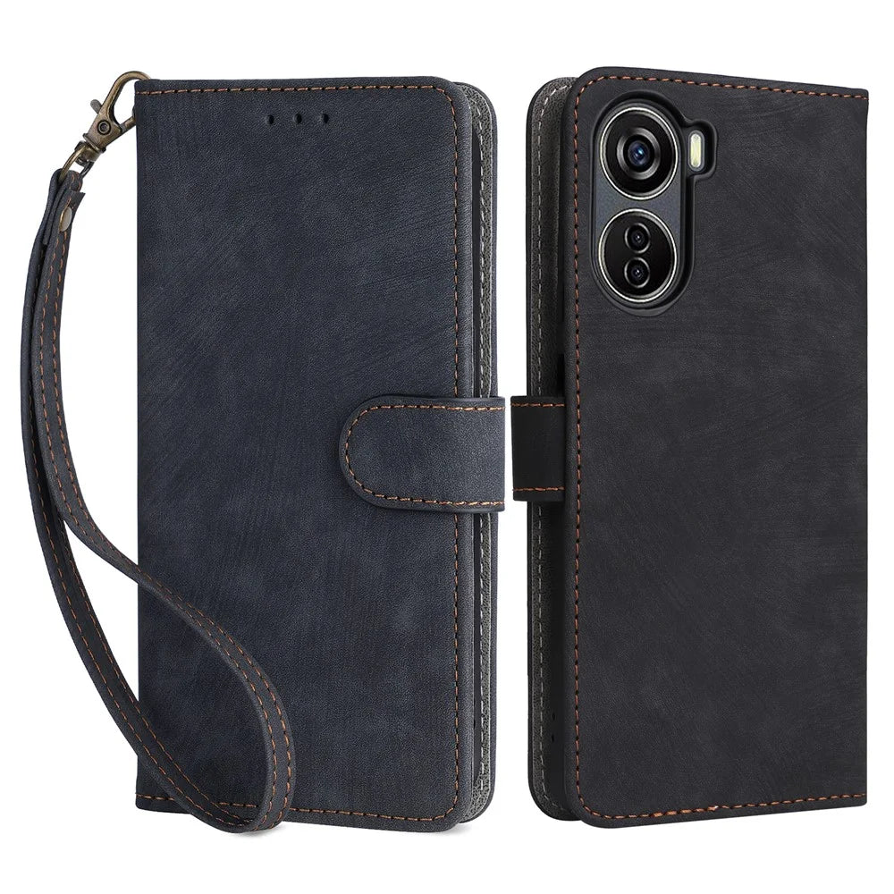 For ZTE Blade V41 Vita 5G / Axon 40 Lite / Blade V40 Design / V50 Design 5G / nubia Neo 5G Leather Case Phone Cover RFID Blocking - Black - 1