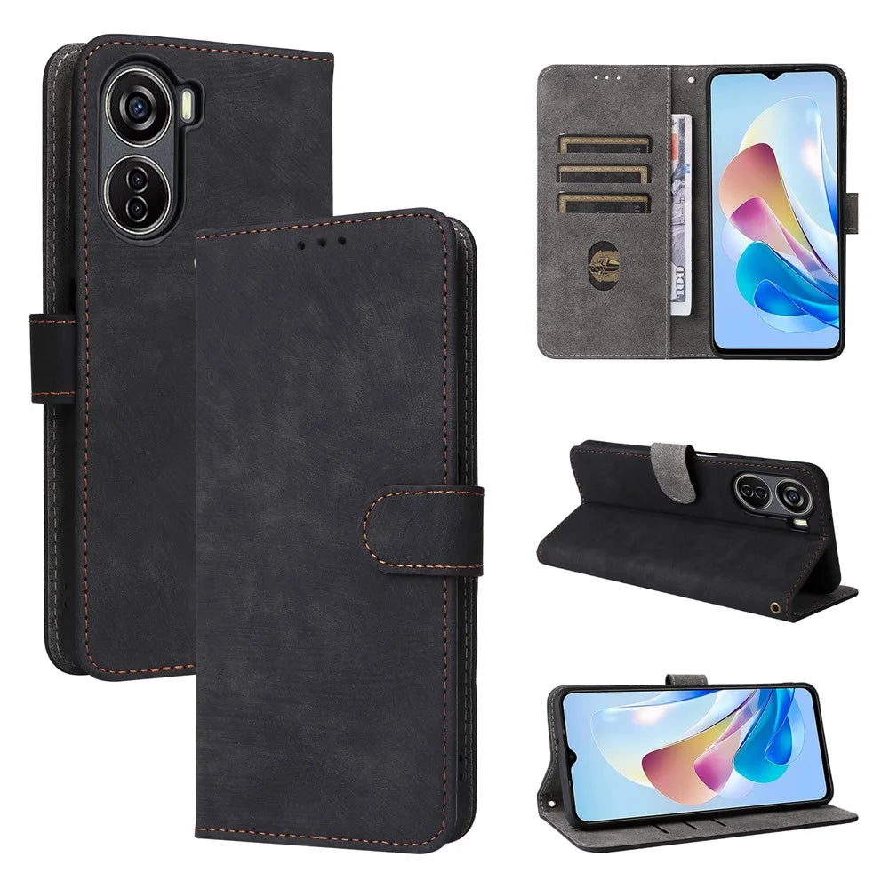 For ZTE Blade V41 Vita 5G / Axon 40 Lite / Blade V40 Design / V50 Design 5G / nubia Neo 5G Leather Case Phone Cover RFID Blocking - Black - 7