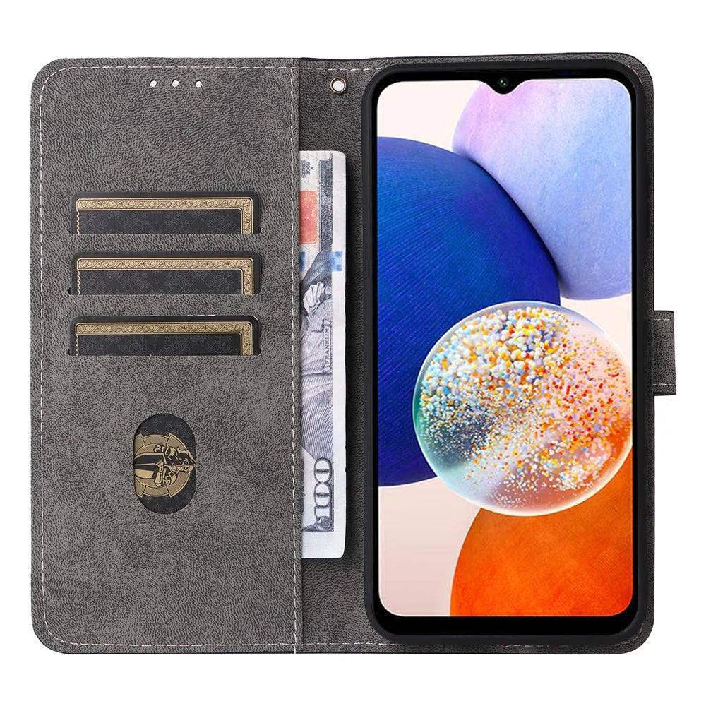 For Samsung Galaxy A15 5G / 4G Case RFID Blocking Phone Stand Cover Card Pouch with Hand Strap - Black - 2