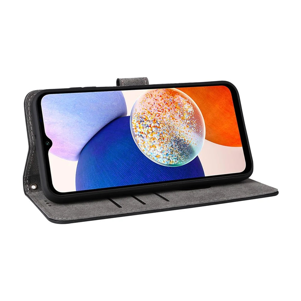 For Samsung Galaxy A15 5G / 4G Case RFID Blocking Phone Stand Cover Card Pouch with Hand Strap - Black - 3
