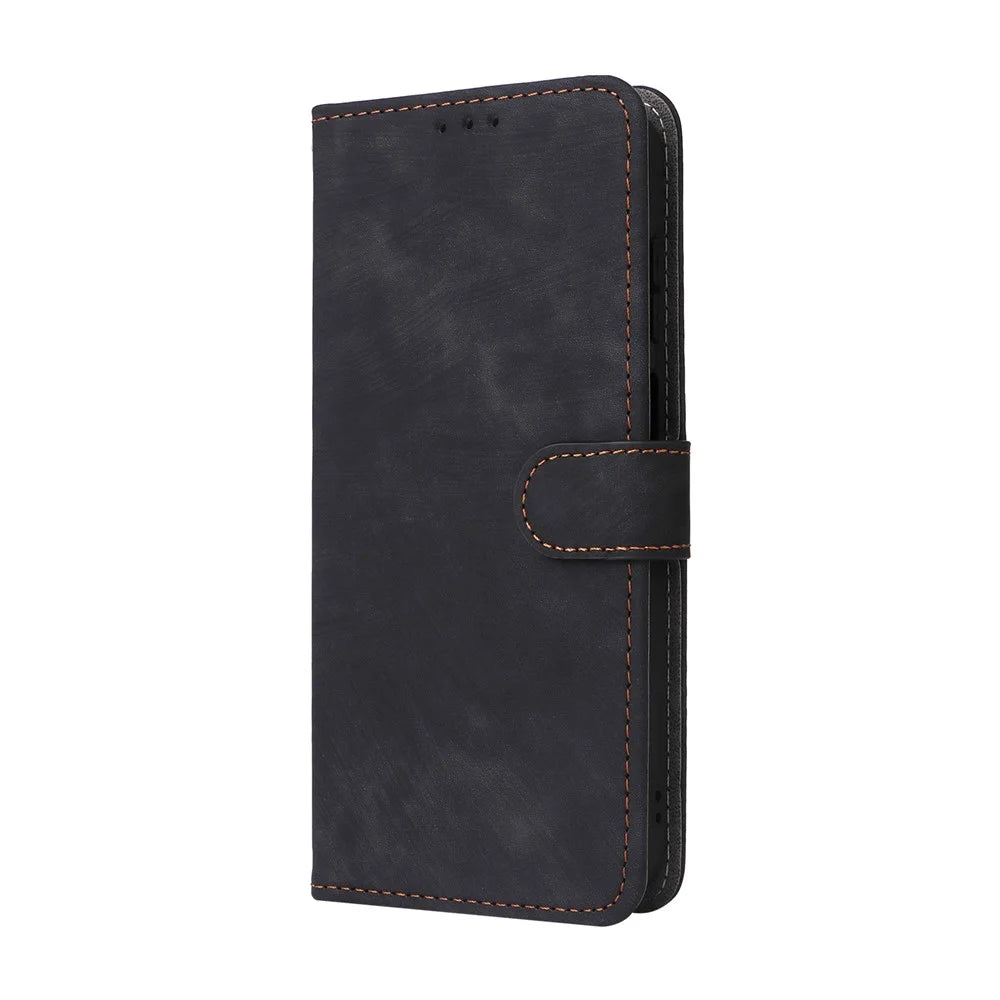 For Samsung Galaxy A15 5G / 4G Case RFID Blocking Phone Stand Cover Card Pouch with Hand Strap - Black - 5