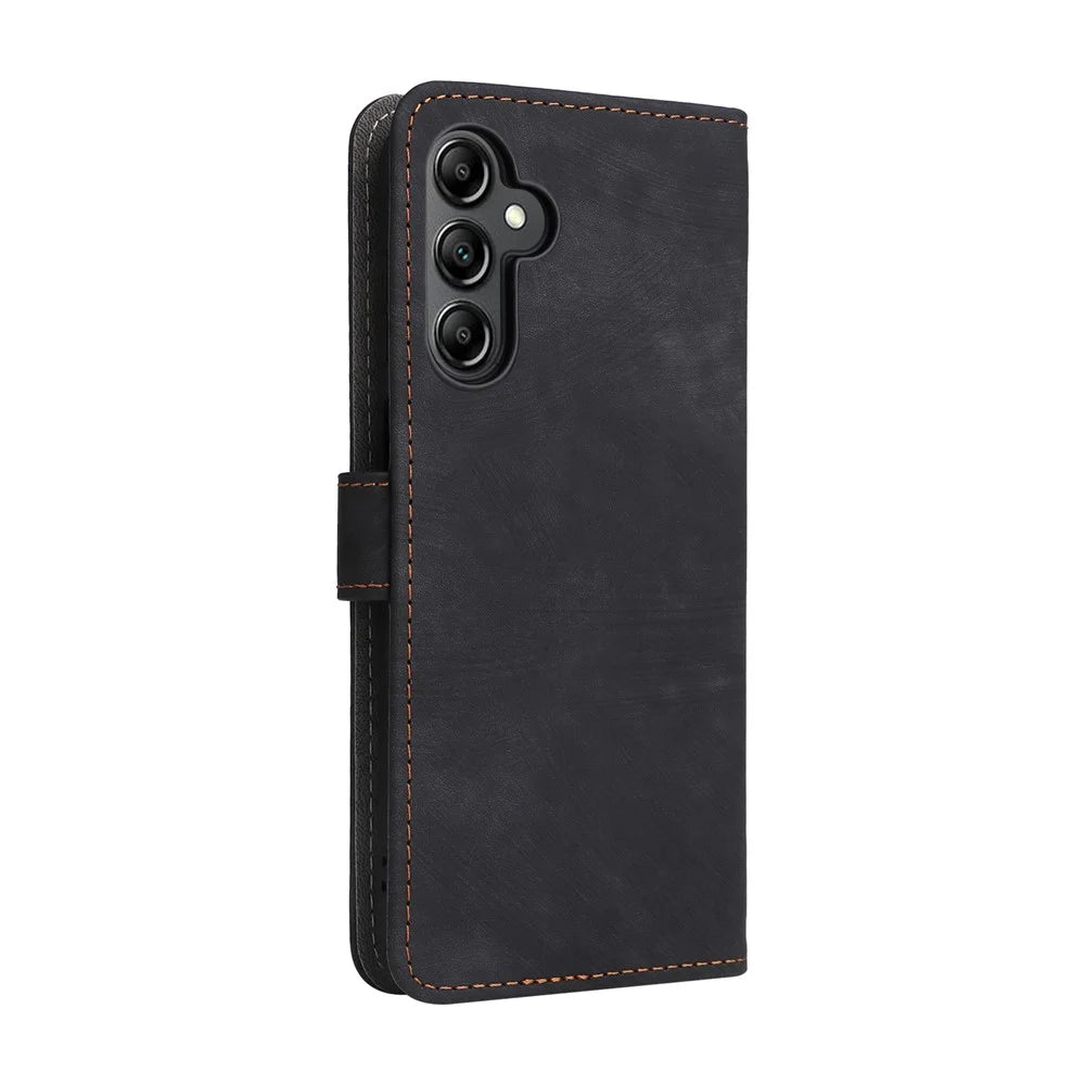 For Samsung Galaxy A15 5G / 4G Case RFID Blocking Phone Stand Cover Card Pouch with Hand Strap - Black - 6