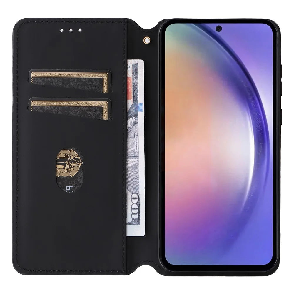 For Samsung Galaxy A55 5G Anti-Scratch Phone Case Stand Magnetic Cell Phone Cover - Black - 2