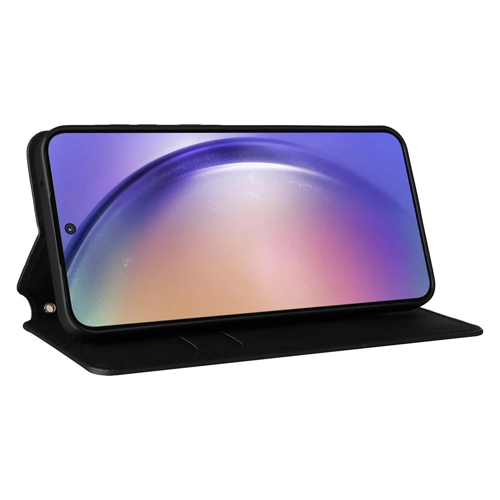 For Samsung Galaxy A55 5G Anti-Scratch Phone Case Stand Magnetic Cell Phone Cover - Black - 3
