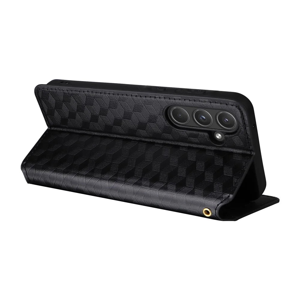 For Samsung Galaxy A55 5G Anti-Scratch Phone Case Stand Magnetic Cell Phone Cover - Black - 4