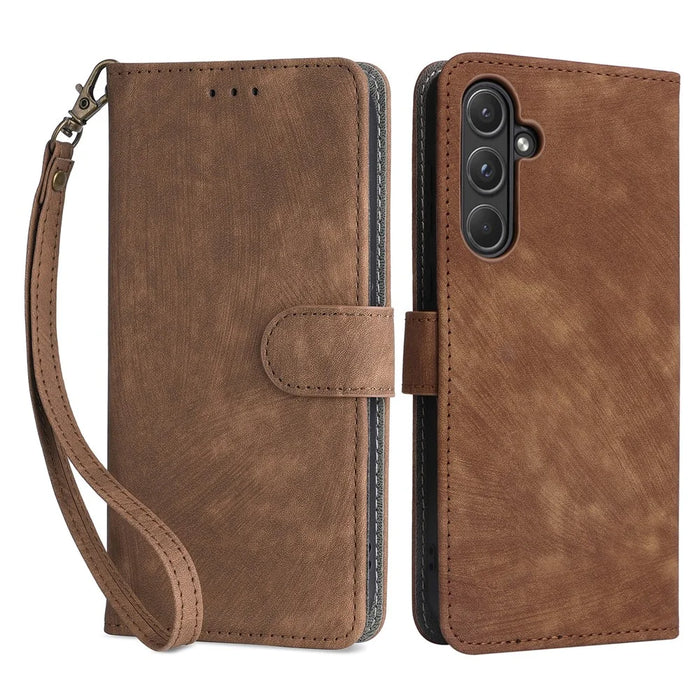 For Samsung Galaxy A55 5G Stand Case Shockproof Shell RFID Blocking Phone Cover Wallet - Brown - 1