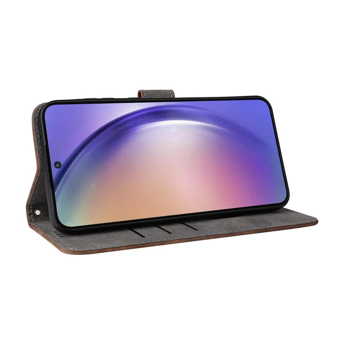 For Samsung Galaxy A55 5G Stand Case Shockproof Shell RFID Blocking Phone Cover Wallet - Brown - 3