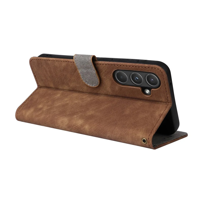 For Samsung Galaxy A55 5G Stand Case Shockproof Shell RFID Blocking Phone Cover Wallet - Brown - 4
