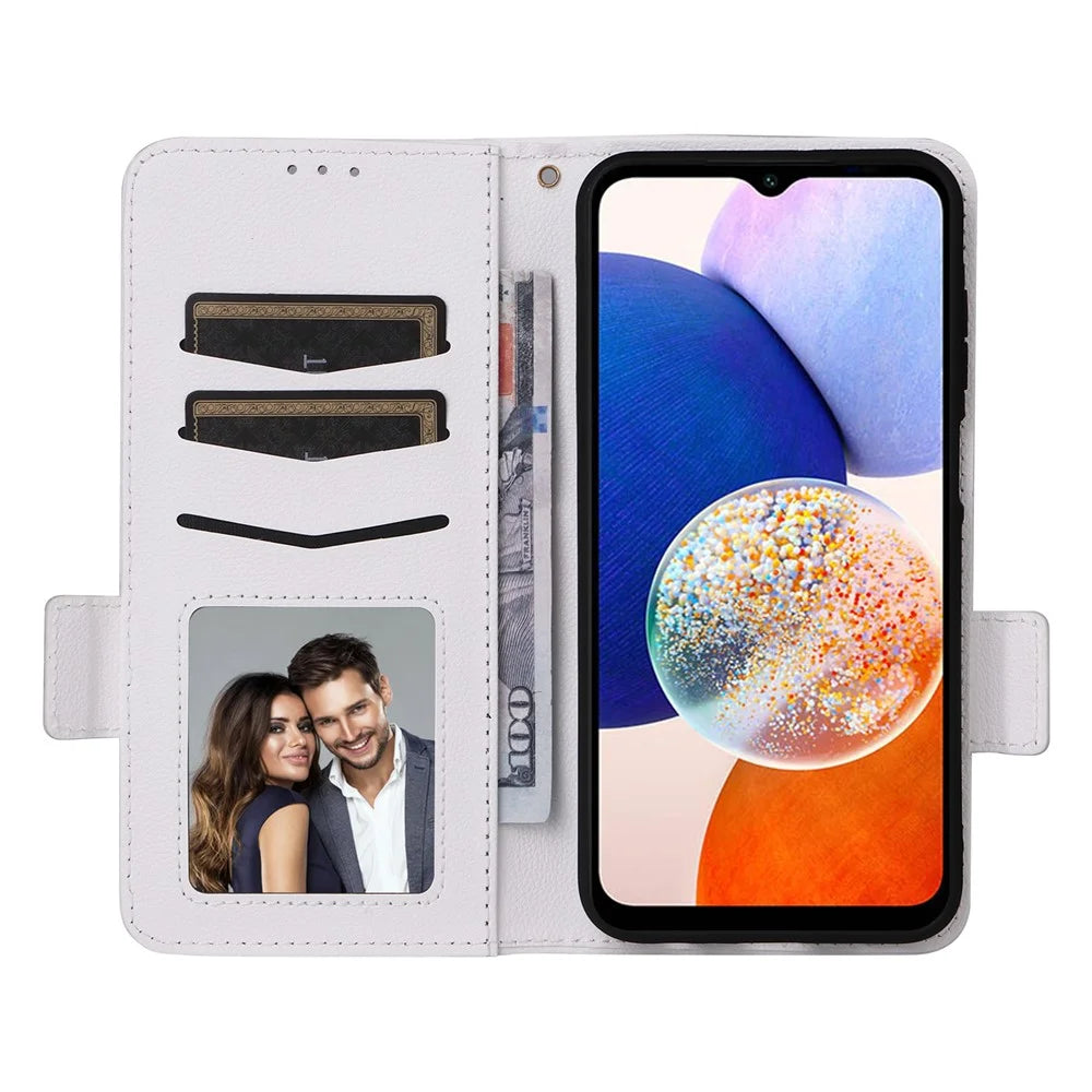 For Samsung Galaxy A15 4G / 5G Wallet Case PU Leather Litchi Texture Phone Stand Cover - White - 2
