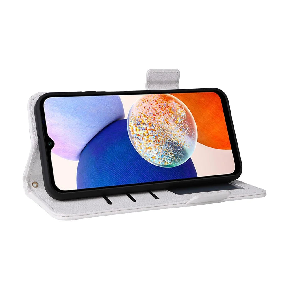 For Samsung Galaxy A15 4G / 5G Wallet Case PU Leather Litchi Texture Phone Stand Cover - White - 3