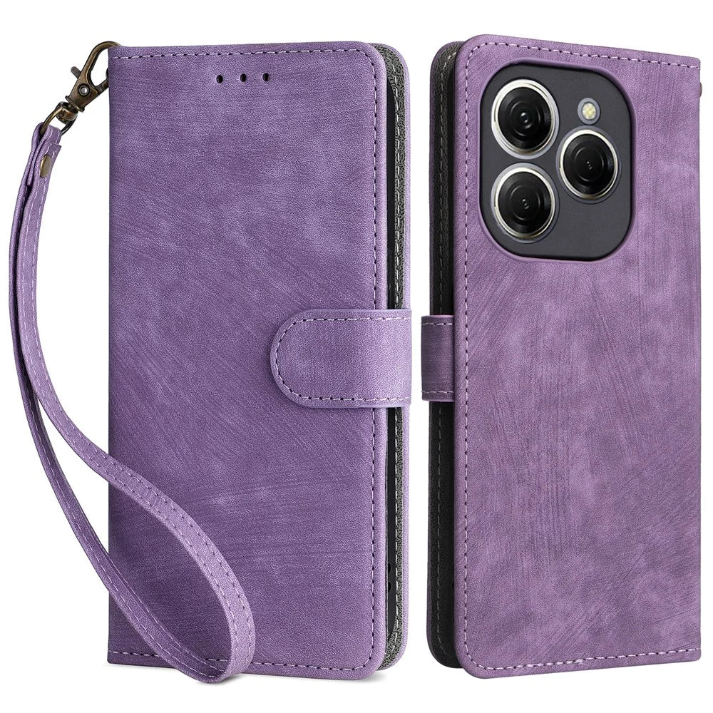 For TECNO Spark 20 Pro KJ6 Case RFID Blocking PU Leather+TPU Cell Phone Cover with Strap - Purple - 1