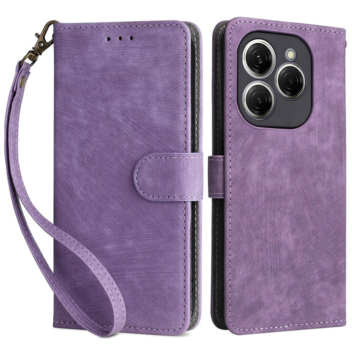 For TECNO Spark 20 Pro KJ6 Case RFID Blocking PU Leather+TPU Cell Phone Cover with Strap - Purple - 1