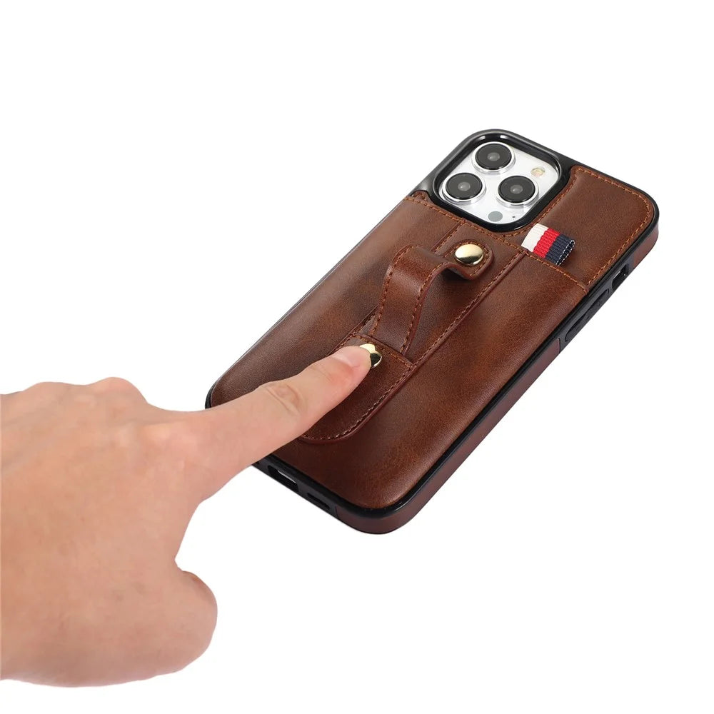 For iPhone 12 / 12 Pro 6.1 inch Cell Phone Case Retro PU Leather+TPU Cover with Retractable Strap Kickstand - Brown - 4