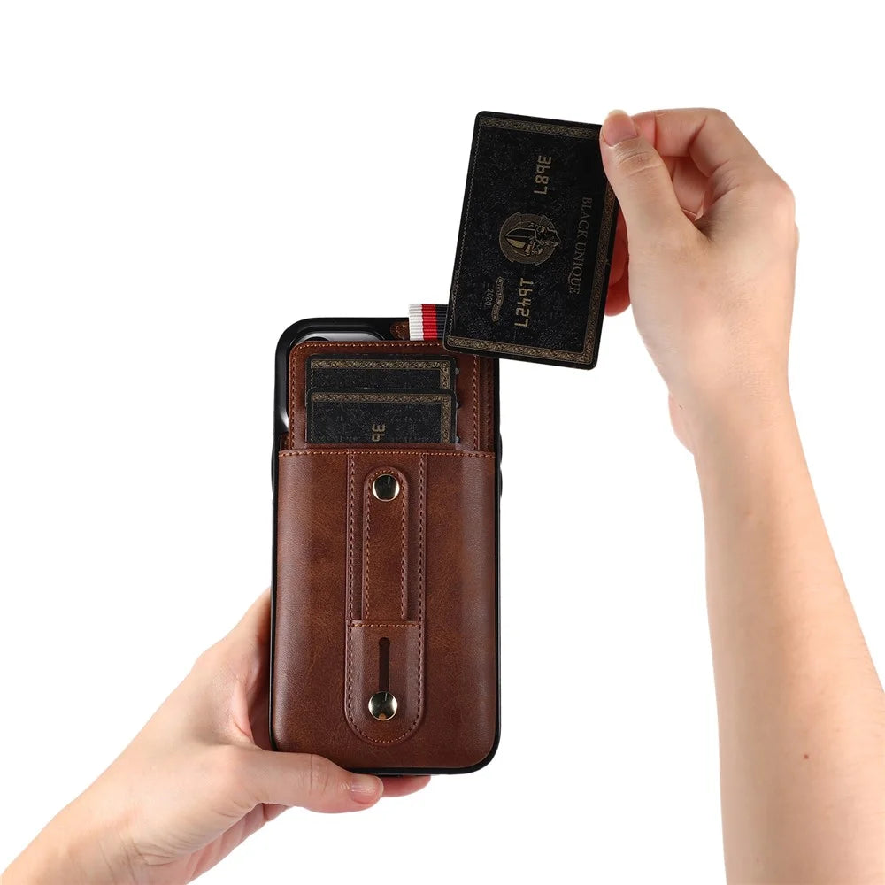 For iPhone 12 / 12 Pro 6.1 inch Cell Phone Case Retro PU Leather+TPU Cover with Retractable Strap Kickstand - Brown - 5