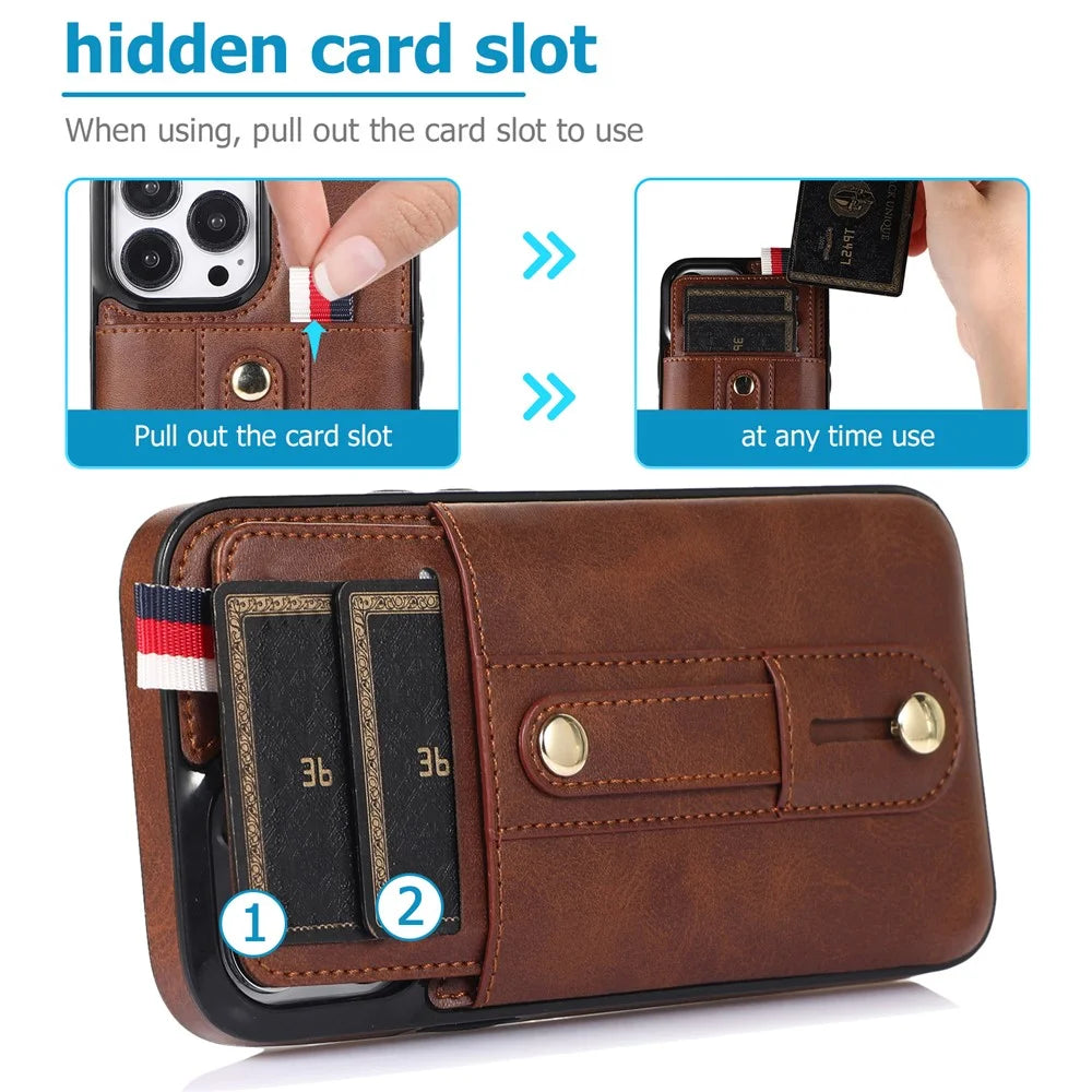 For iPhone 12 / 12 Pro 6.1 inch Cell Phone Case Retro PU Leather+TPU Cover with Retractable Strap Kickstand - Brown - 7