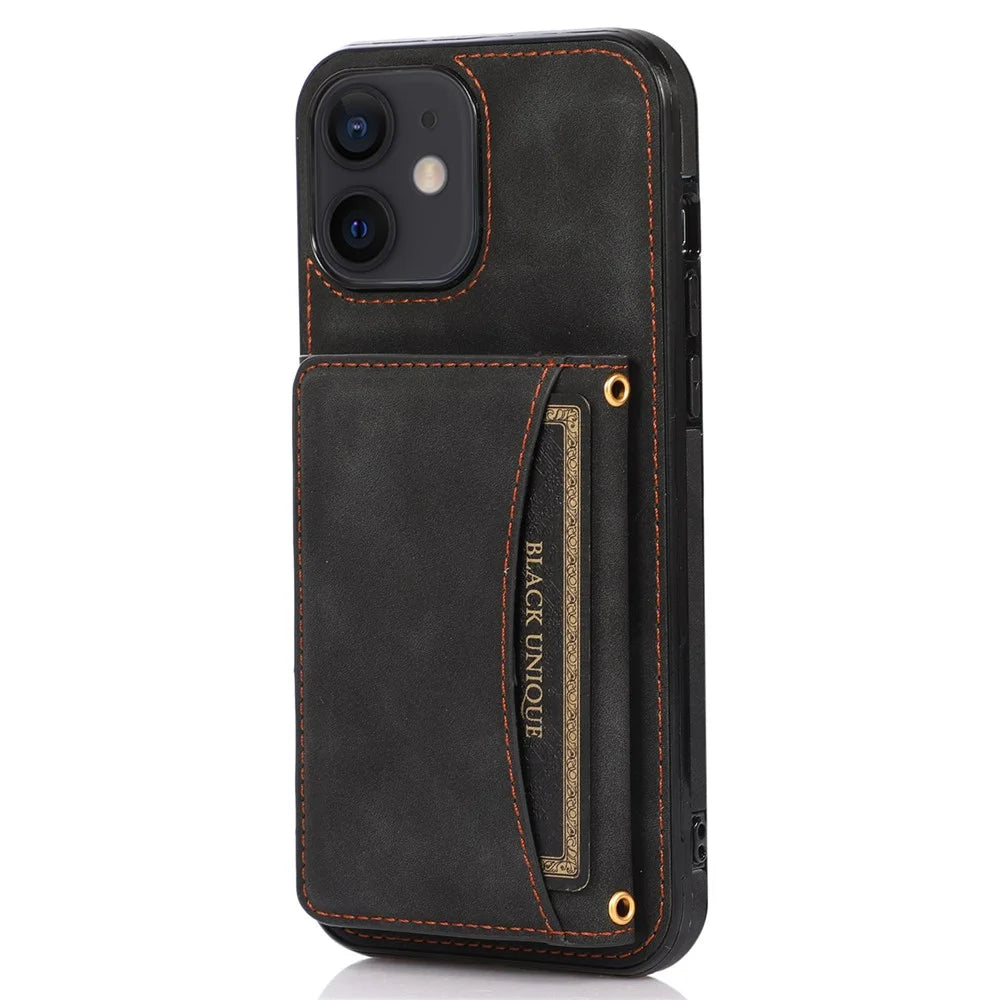 For iPhone 11 Cell Phone Case Tri-fold Wallet Drop-proof PU Leather+TPU Kickstand Back Cover - Black - 1