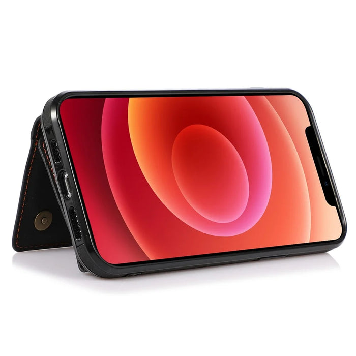 For iPhone 11 Cell Phone Case Tri-fold Wallet Drop-proof PU Leather+TPU Kickstand Back Cover - Black - 2