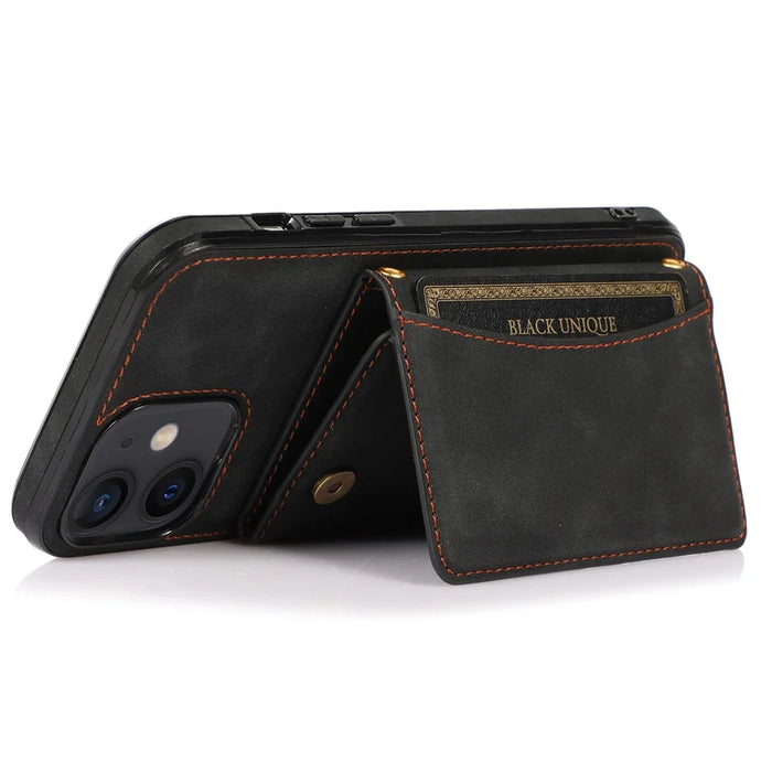 For iPhone 11 Cell Phone Case Tri-fold Wallet Drop-proof PU Leather+TPU Kickstand Back Cover - Black - 3