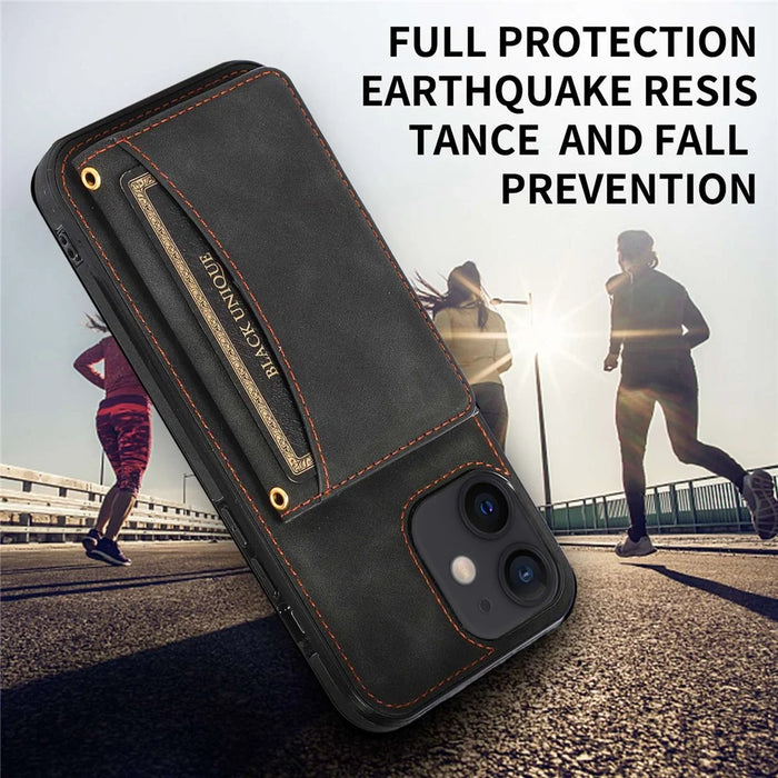 For iPhone 11 Cell Phone Case Tri-fold Wallet Drop-proof PU Leather+TPU Kickstand Back Cover - Black - 7